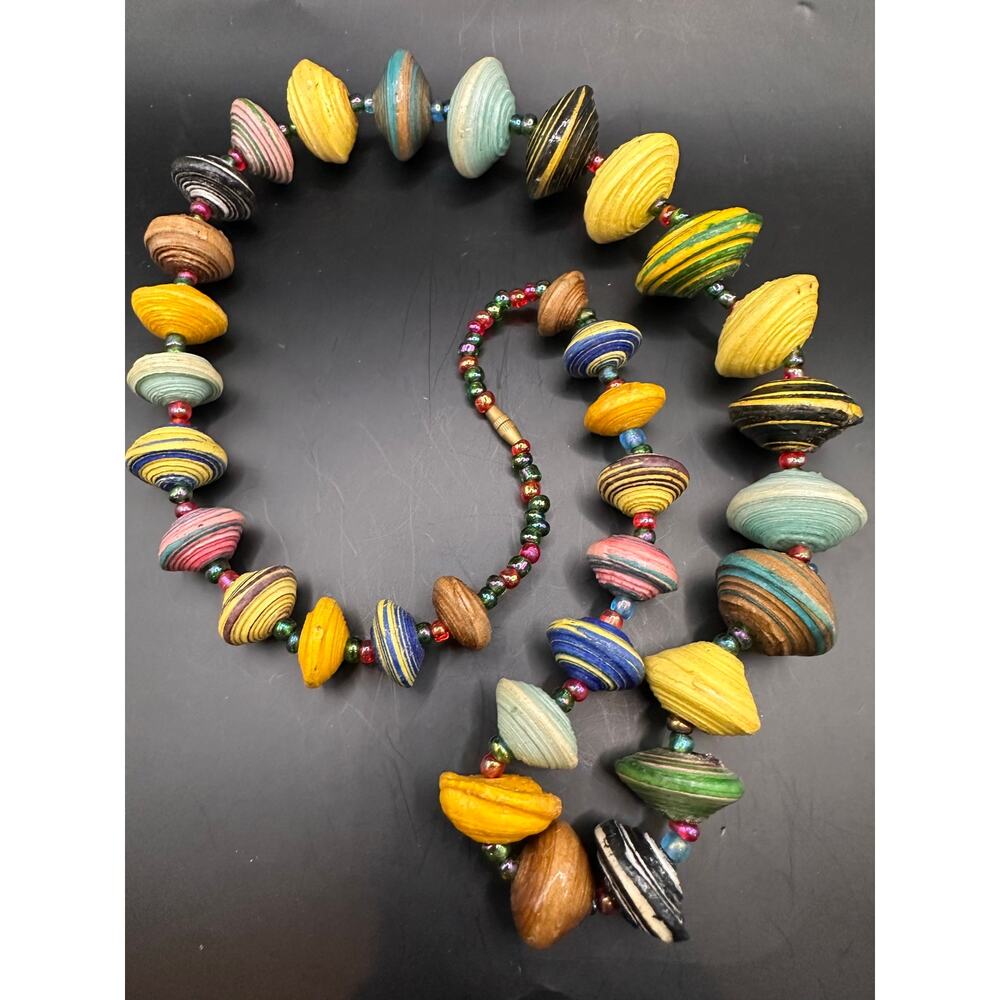 Paper Oversized Lagenlook Pastel Colors Necklace Lightweight Costume Jewelry